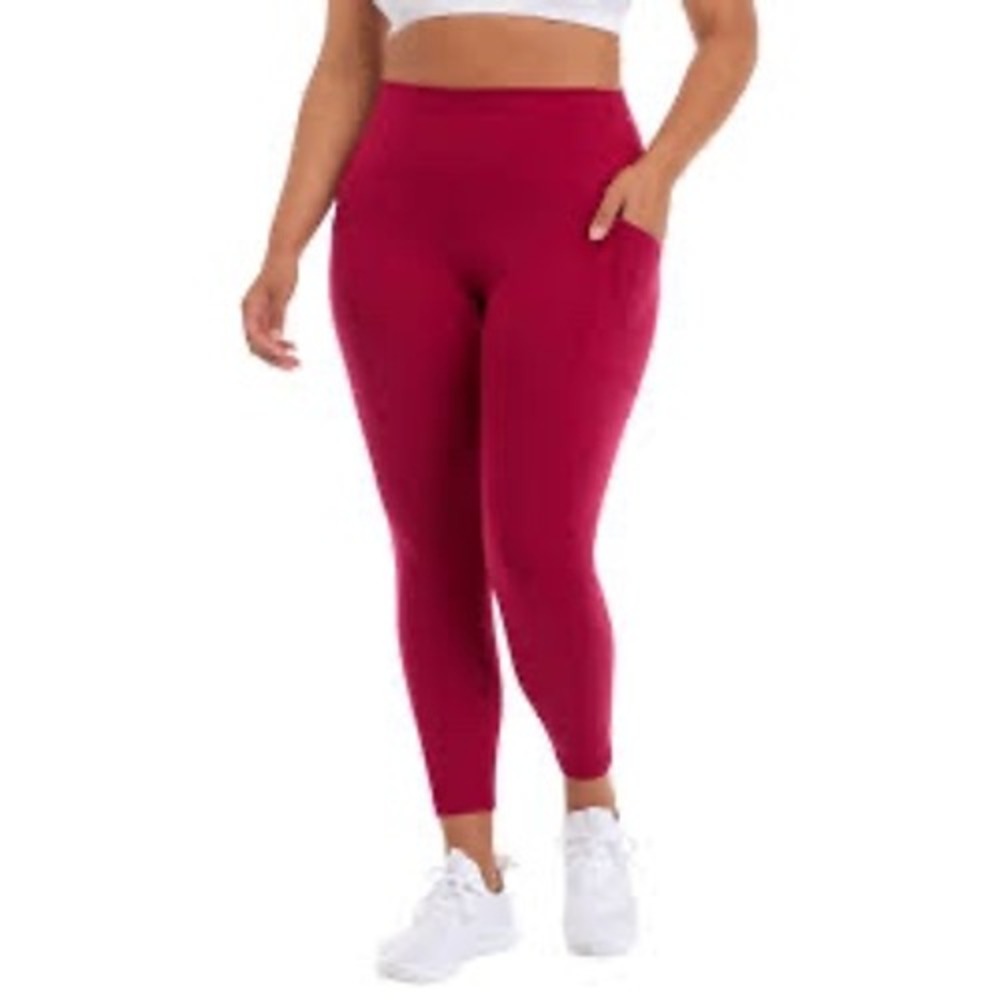 Yogalicious Lux High Rise Side Pocket Cropped Leggings Berry Red Small